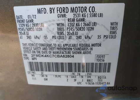 2012 Ford Edge Limited from USA, damaged, VIN 2FMDK4KC7CBA82804